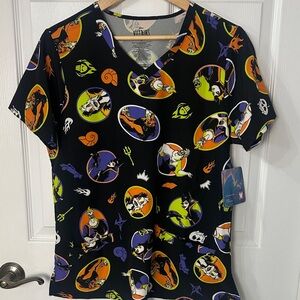 Disney Villains Graphic Scrub Top with Black and Purple Accents